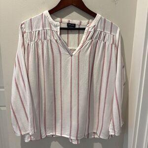 Splendid Womens Blouse Linen Blend White Pink Stripe Cottagecore Peasant Medium